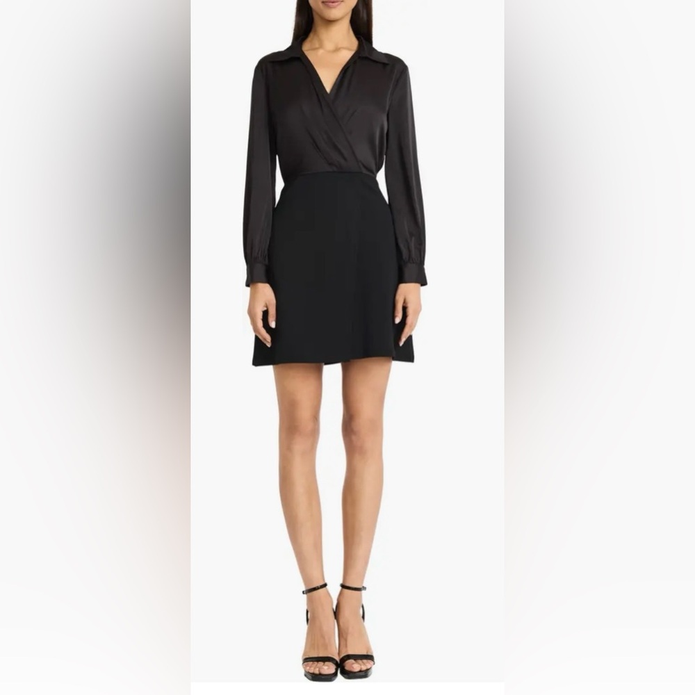 Donna Morgan Wrap Front Mini Dress - Black - Sz:2 - Picture 4 of 7